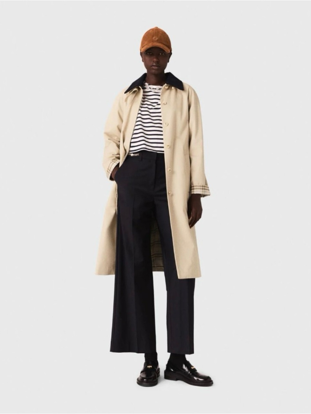 MAJE Cotton Contrast Sleeve Trench Coat | NWOT | Size M | $645 Retail